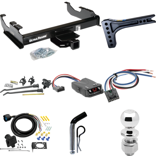 Fits 1985-1986 Chevrolet K20 Trailer Hitch Tow PKG w/ 15K Trunnion Bar Weight Distribution Hitch + Pin/Clip + 2-5/16" Ball + Tekonsha Brakeman IV Brake Control + Generic BC Wiring Adapter + 7-Way RV Wiring (For w/34" Wide Frames Models) By Draw-Tite