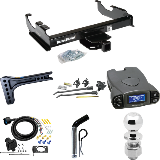 Fits 1985-1986 Chevrolet C10 Trailer Hitch Tow PKG w/ 15K Trunnion Bar Weight Distribution Hitch + Pin/Clip + 2-5/16" Ball + Tekonsha Prodigy P3 Brake Control + 7-Way RV Wiring (For w/34" Wide Frames Models) By Draw-Tite