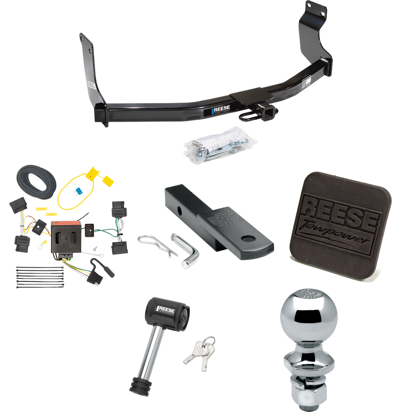 Fits 2008-2012 Ford Escape Trailer Hitch Tow PKG w/ 4-Flat Wiring Harness + Draw-Bar + 2" Ball + Hitch Cover + Hitch Lock By Reese Towpower