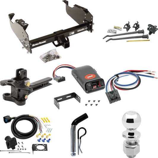 Fits 1979-1984 GMC C1500 Trailer Hitch Tow PKG w/ 17K Trunnion Bar Weight Distribution Hitch + Pin/Clip + 2-5/16" Ball + Pro Series POD Brake Control + Generic BC Wiring Adapter + 7-Way RV Wiring By Draw-Tite