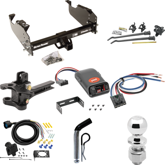 Fits 1979-1984 GMC K1500 Trailer Hitch Tow PKG w/ 17K Trunnion Bar Weight Distribution Hitch + Pin/Clip + 2-5/16" Ball + Pro Series POD Brake Control + Generic BC Wiring Adapter + 7-Way RV Wiring By Draw-Tite