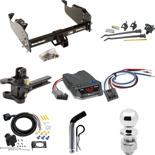 Fits 2003-2009 GMC C5500 Topkick Trailer Hitch Tow PKG w/ 17K Trunnion Bar Weight Distribution Hitch + Pin/Clip + 2-5/16" Ball + Tekonsha BRAKE-EVN Brake Control + Generic BC Wiring Adapter + 7-Way RV Wiring (For Cab & Chassis, w/34" Wide Frames Mode