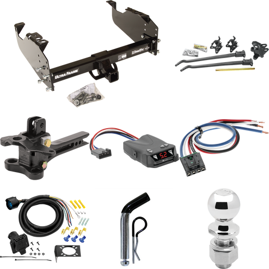 Fits 1988-1991 Chevrolet C3500 Trailer Hitch Tow PKG w/ 17K Trunnion Bar Weight Distribution Hitch + Pin/Clip + 2-5/16" Ball + Tekonsha Brakeman IV Brake Control + Generic BC Wiring Adapter + 7-Way RV Wiring (For Crew Cab Models) By Draw-Tite