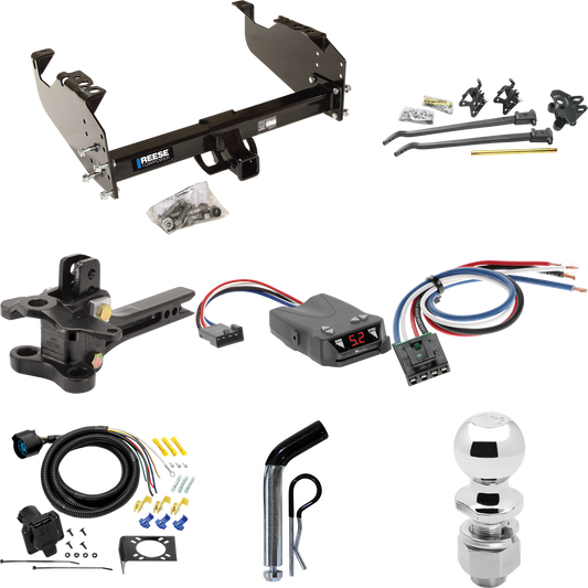 Fits 1985-2000 GMC C3500 Trailer Hitch Tow PKG w/ 17K Trunnion Bar Weight Distribution Hitch + Pin/Clip + 2-5/16" Ball + Tekonsha Brakeman IV Brake Control + Generic BC Wiring Adapter + 7-Way RV Wiring (For w/34" Wide Frames Models) By Reese Towpower