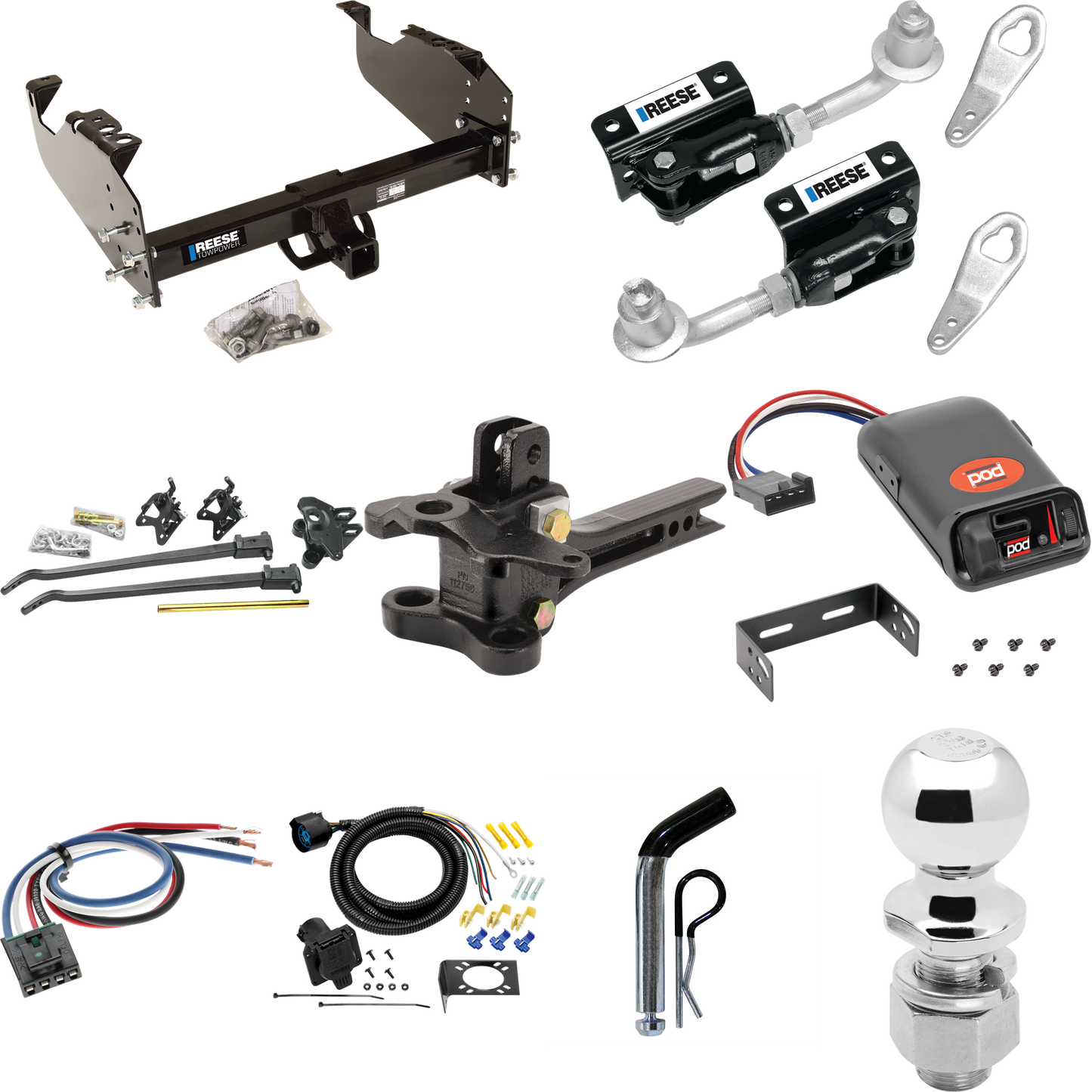 Fits 1999-2009 Chevrolet C7500 Kodiak Trailer Hitch Tow PKG w/ 17K Trunnion Bar Weight Distribution Hitch + Pin/Clip + Dual Cam Sway Control + 2-5/16" Ball + Pro Series POD Brake Control + Generic BC Wiring Adapter + 7-Way RV Wiring (For Cab & Chassi