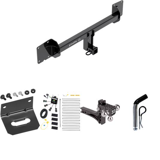 Fits 2016-2023 Tesla X Trailer Hitch Tow PKG w/ 4-Flat Zero Contact "No Splice" Wiring Harness + Adjustable Drop Rise Triple Ball Ball Mount 1-7/8" & 2" & 2-5/16" Trailer Balls + Pin/Clip + Wiring Bracket By Draw-Tite