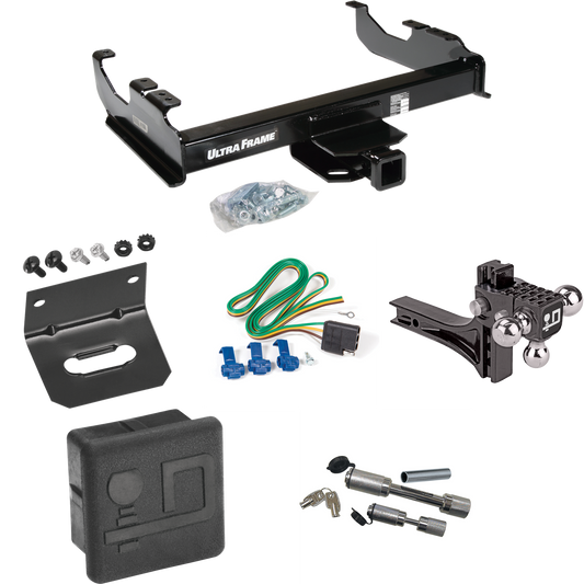 Fits 1963-1972 Chevrolet C30 Trailer Hitch Tow PKG w/ 4-Flat Wiring Harness + Adjustable Drop Rise Triple Ball Ball Mount 1-7/8" & 2" & 2-5/16" Trailer Balls + Dual Hitch & Coupler Locks + Hitch Cover + Wiring Bracket By Draw-Tite