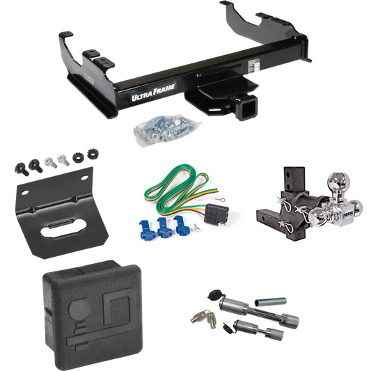 Fits 1963-1965 GMC 1000 Series Trailer Hitch Tow PKG w/ 4-Flat Wiring Harness + Adjustable Drop Rise Triple Ball Ball Mount 1-7/8" & 2" & 2-5/16" Trailer Balls + Dual Hitch & Coupler Locks + Hitch Cover + Wiring Bracket By Draw-Tite