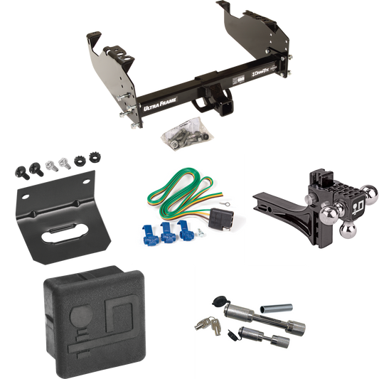 Fits 1963-1972 Chevrolet C20 Trailer Hitch Tow PKG w/ 4-Flat Wiring Harness + Adjustable Drop Rise Triple Ball Ball Mount 1-7/8" & 2" & 2-5/16" Trailer Balls + Dual Hitch & Coupler Locks + Hitch Cover + Wiring Bracket By Draw-Tite