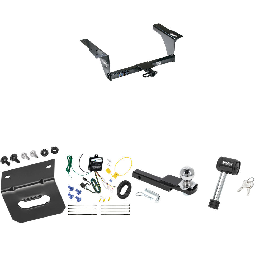 Fits 2010-2014 Subaru Legacy Trailer Hitch Tow PKG w/ 4-Flat Wiring Harness + Interlock Starter Kit w/ 2" Ball 1-1/4" Drop 3/4" Rise + Wiring Bracket + Hitch Lock (For Sedan Models) By Reese Towpower