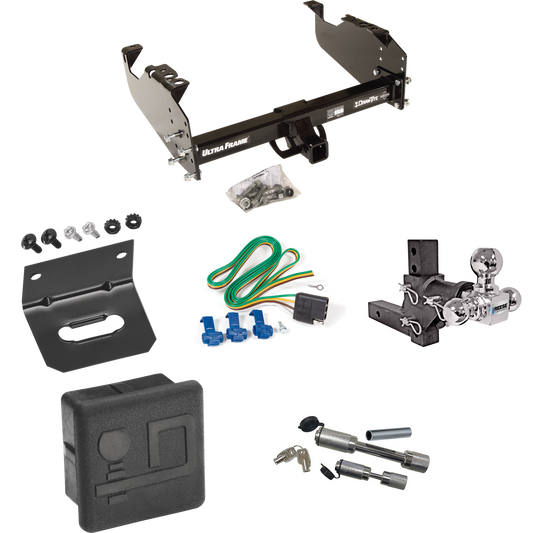 Fits 1963-1972 Chevrolet K20 Trailer Hitch Tow PKG w/ 4-Flat Wiring Harness + Adjustable Drop Rise Triple Ball Ball Mount 1-7/8" & 2" & 2-5/16" Trailer Balls + Dual Hitch & Coupler Locks + Hitch Cover + Wiring Bracket By Draw-Tite