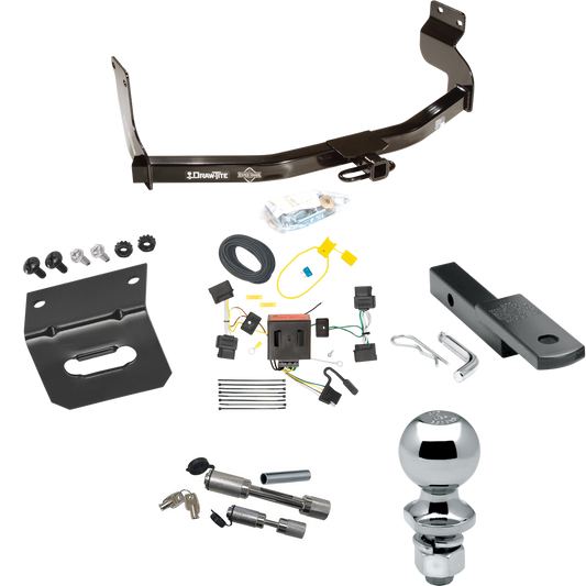 Se adapta al paquete de remolque con enganche para remolque Ford Escape 2008-2012 con arnés de cableado plano de 4 + barra de tracción + bola de 2" + soporte de cableado + enganche doble y cerraduras de acoplador de Draw-Tite