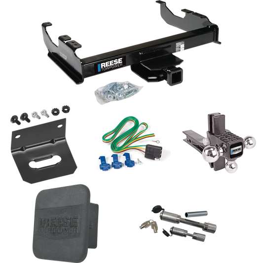 Fits 1963-1972 Chevrolet K20 Trailer Hitch Tow PKG w/ 4-Flat Wiring Harness + Adjustable Drop Rise Triple Ball Ball Mount 1-7/8" & 2" & 2-5/16" Trailer Balls + Dual Hitch & Coupler Locks + Hitch Cover + Wiring Bracket By Reese Towpower