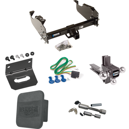 Fits 1963-1965 GMC 2500 Series Trailer Hitch Tow PKG w/ 4-Flat Wiring Harness + Adjustable Drop Rise Triple Ball Ball Mount 1-7/8" & 2" & 2-5/16" Trailer Balls + Dual Hitch & Coupler Locks + Hitch Cover + Wiring Bracket By Reese Towpower