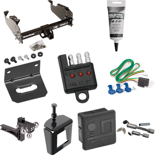 Fits 1999-2019 Ford F-450 Super Duty Trailer Hitch Tow PKG w/ 4-Flat Wiring Harness + Adjustable Drop Rise Triple Ball Ball Mount 1-7/8" & 2" & 2-5/16" Trailer Balls + Dual Hitch & Coupler Locks + Hitch Cover + Wiring Bracket + Wiring Tester + Electr