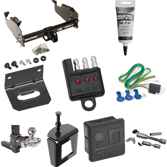 Fits 1999-2009 Chevrolet C7500 Kodiak Trailer Hitch Tow PKG w/ 4-Flat Wiring Harness + Adjustable Drop Rise Triple Ball Ball Mount 1-7/8" & 2" & 2-5/16" Trailer Balls + Dual Hitch & Coupler Locks + Hitch Cover + Wiring Bracket + Wiring Tester + Elect