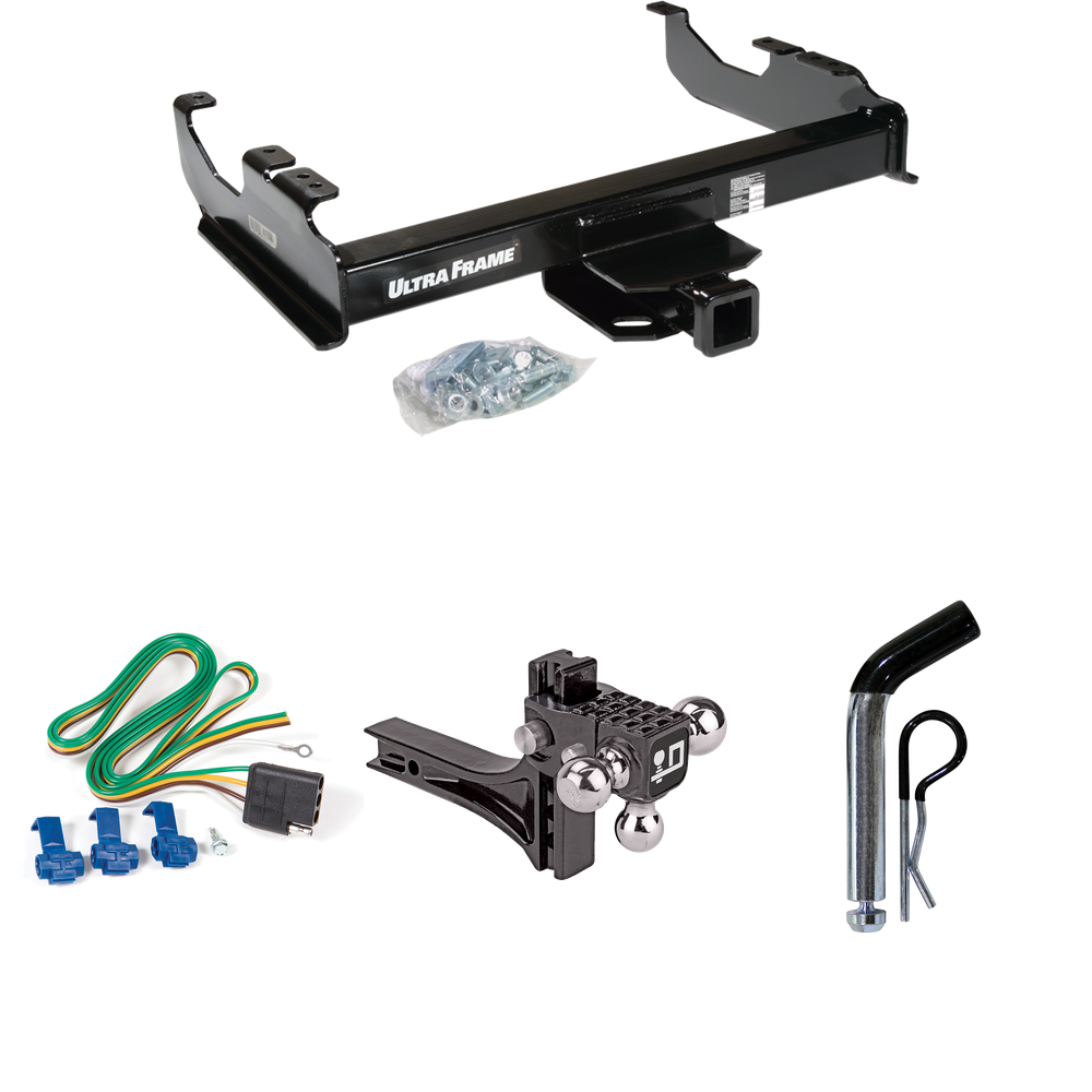 Fits 1963-1972 Chevrolet C30 Trailer Hitch Tow PKG w/ 4-Flat Wiring Harness + Adjustable Drop Rise Triple Ball Ball Mount 1-7/8" & 2" & 2-5/16" Trailer Balls + Pin/Clip By Draw-Tite