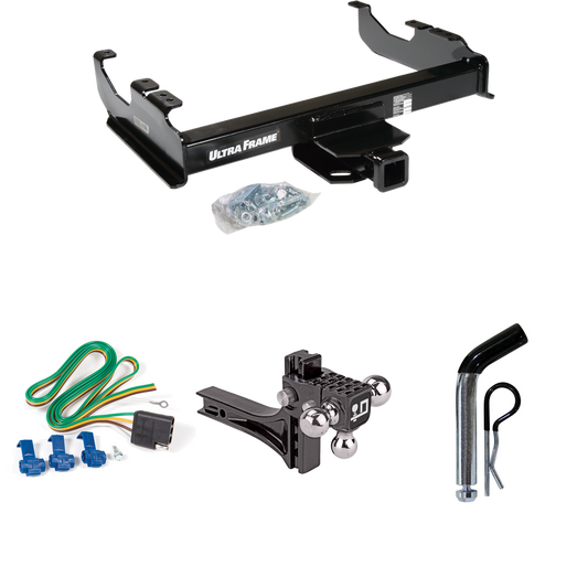 Fits 1963-1972 Chevrolet C30 Trailer Hitch Tow PKG w/ 4-Flat Wiring Harness + Adjustable Drop Rise Triple Ball Ball Mount 1-7/8" & 2" & 2-5/16" Trailer Balls + Pin/Clip By Draw-Tite