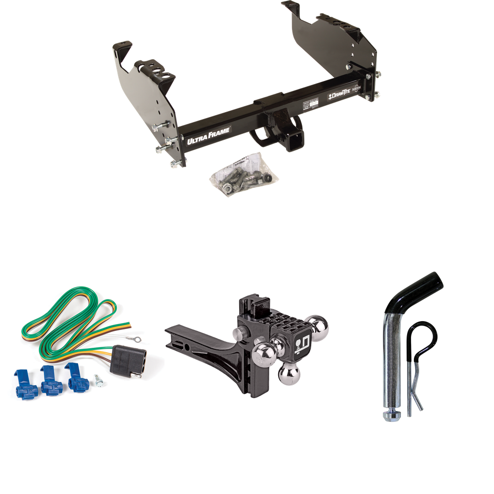 Fits 1963-1972 Chevrolet K20 Trailer Hitch Tow PKG w/ 4-Flat Wiring Harness + Adjustable Drop Rise Triple Ball Ball Mount 1-7/8" & 2" & 2-5/16" Trailer Balls + Pin/Clip By Draw-Tite