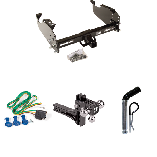 Fits 1963-1965 GMC 1500 Series Trailer Hitch Tow PKG w/ 4-Flat Wiring Harness + Adjustable Drop Rise Triple Ball Ball Mount 1-7/8" & 2" & 2-5/16" Trailer Balls + Pin/Clip By Draw-Tite