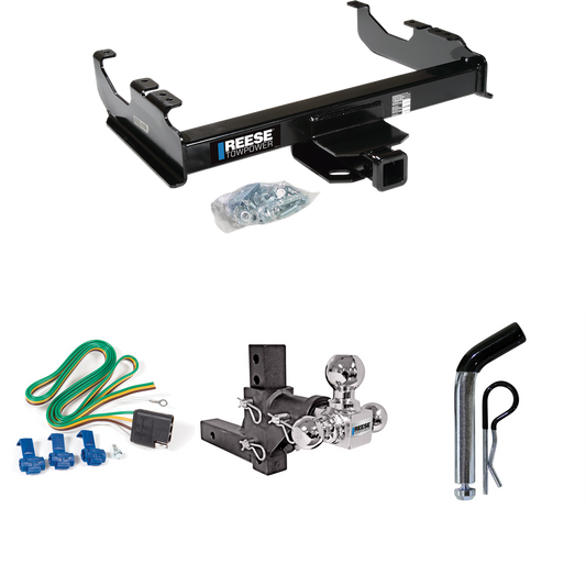 Fits 1963-1966 GMC 3500 Trailer Hitch Tow PKG w/ 4-Flat Wiring Harness + Adjustable Drop Rise Triple Ball Ball Mount 1-7/8" & 2" & 2-5/16" Trailer Balls + Pin/Clip By Reese Towpower