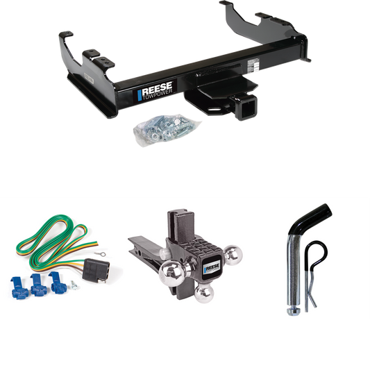 Fits 1963-1972 Chevrolet C30 Trailer Hitch Tow PKG w/ 4-Flat Wiring Harness + Adjustable Drop Rise Triple Ball Ball Mount 1-7/8" & 2" & 2-5/16" Trailer Balls + Pin/Clip By Reese Towpower