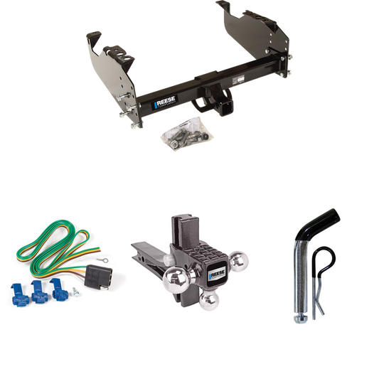 Fits 1999-2023 Ford F-450 Super Duty Trailer Hitch Tow PKG w/ 4-Flat Wiring Harness + Adjustable Drop Rise Triple Ball Ball Mount 1-7/8" & 2" & 2-5/16" Trailer Balls + Pin/Clip (For Cab & Chassis, w/34" Wide Frames Models) By Reese Towpower