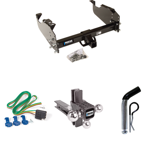Fits 1963-1965 GMC 1500 Series Trailer Hitch Tow PKG w/ 4-Flat Wiring Harness + Adjustable Drop Rise Triple Ball Ball Mount 1-7/8" & 2" & 2-5/16" Trailer Balls + Pin/Clip By Reese Towpower