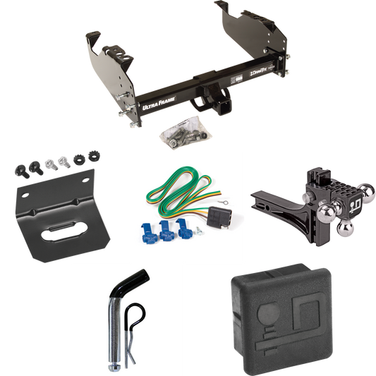 Fits 1963-1972 Chevrolet C20 Trailer Hitch Tow PKG w/ 4-Flat Wiring Harness + Adjustable Drop Rise Triple Ball Ball Mount 1-7/8" & 2" & 2-5/16" Trailer Balls + Pin/Clip + Hitch Cover + Wiring Bracket By Draw-Tite