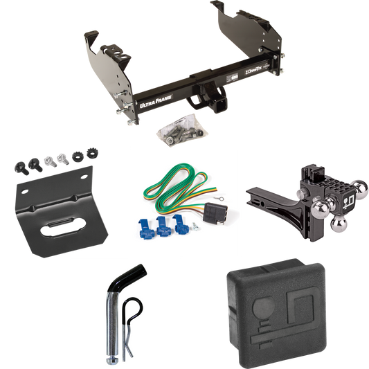 Fits 1963-1965 GMC 1500 Series Trailer Hitch Tow PKG w/ 4-Flat Wiring Harness + Adjustable Drop Rise Triple Ball Ball Mount 1-7/8" & 2" & 2-5/16" Trailer Balls + Pin/Clip + Hitch Cover + Wiring Bracket By Draw-Tite