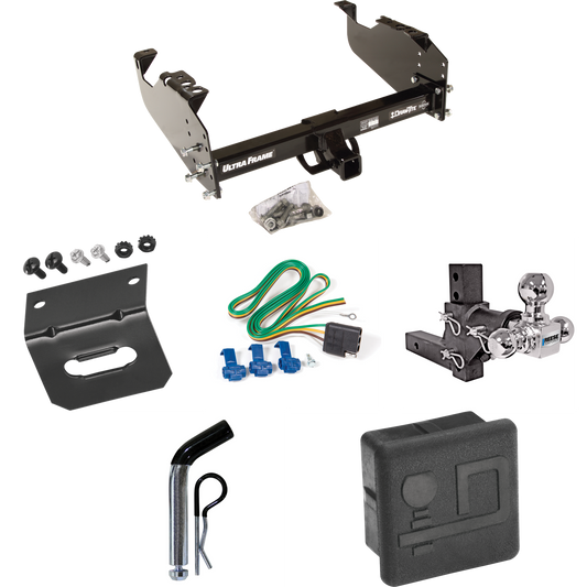 Fits 1963-1966 GMC 3000 Trailer Hitch Tow PKG w/ 4-Flat Wiring Harness + Adjustable Drop Rise Triple Ball Ball Mount 1-7/8" & 2" & 2-5/16" Trailer Balls + Pin/Clip + Hitch Cover + Wiring Bracket By Draw-Tite