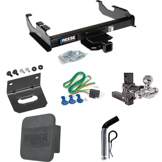 Fits 1985-1999 GMC C1500 Trailer Hitch Tow PKG w/ 4-Flat Wiring Harness + Adjustable Drop Rise Triple Ball Ball Mount 1-7/8" & 2" & 2-5/16" Trailer Balls + Pin/Clip + Hitch Cover + Wiring Bracket (For w/34" Wide Frames Models) By Reese Towpower