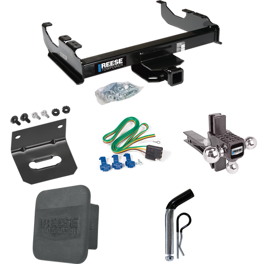 Fits 1963-1972 Chevrolet C10 Trailer Hitch Tow PKG w/ 4-Flat Wiring Harness + Adjustable Drop Rise Triple Ball Ball Mount 1-7/8" & 2" & 2-5/16" Trailer Balls + Pin/Clip + Hitch Cover + Wiring Bracket By Reese Towpower