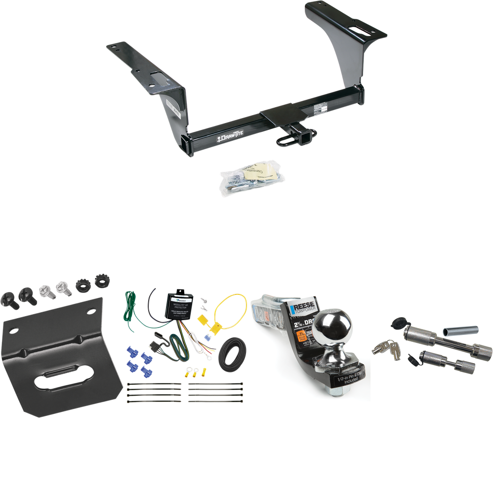 Fits 2010-2014 Subaru Legacy Trailer Hitch Tow PKG w/ 4-Flat Wiring Harness + Interlock Starter Kit w/ 2" Ball 2-1/2" Drop 2" Rise + Wiring Bracket + Dual Hitch & Coupler Locks (For Sedan Models) By Draw-Tite