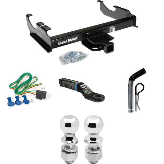 Fits 1988-2000 GMC K3500 Trailer Hitch Tow PKG w/ 4-Flat Wiring Harness + Ball Mount w/ 2" Drop + Pin/Clip + 2" Ball + 2-5/16" Ball (For w/34" Wide Frames Models) By Draw-Tite