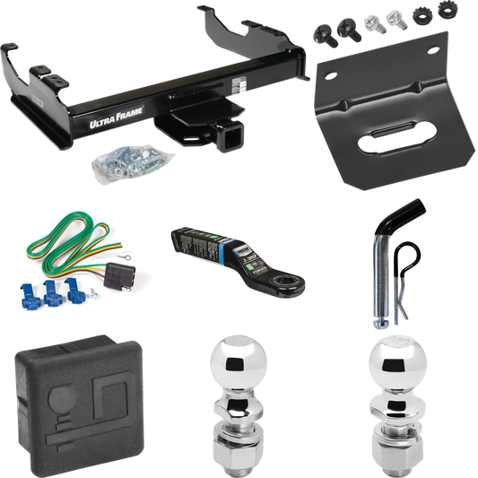 Fits 1963-1972 Chevrolet C20 Trailer Hitch Tow PKG w/ 4-Flat Wiring Harness + Ball Mount w/ 2" Drop + Pin/Clip + 2" Ball + 2-5/16" Ball + Hitch Cover + Wiring Bracket By Draw-Tite