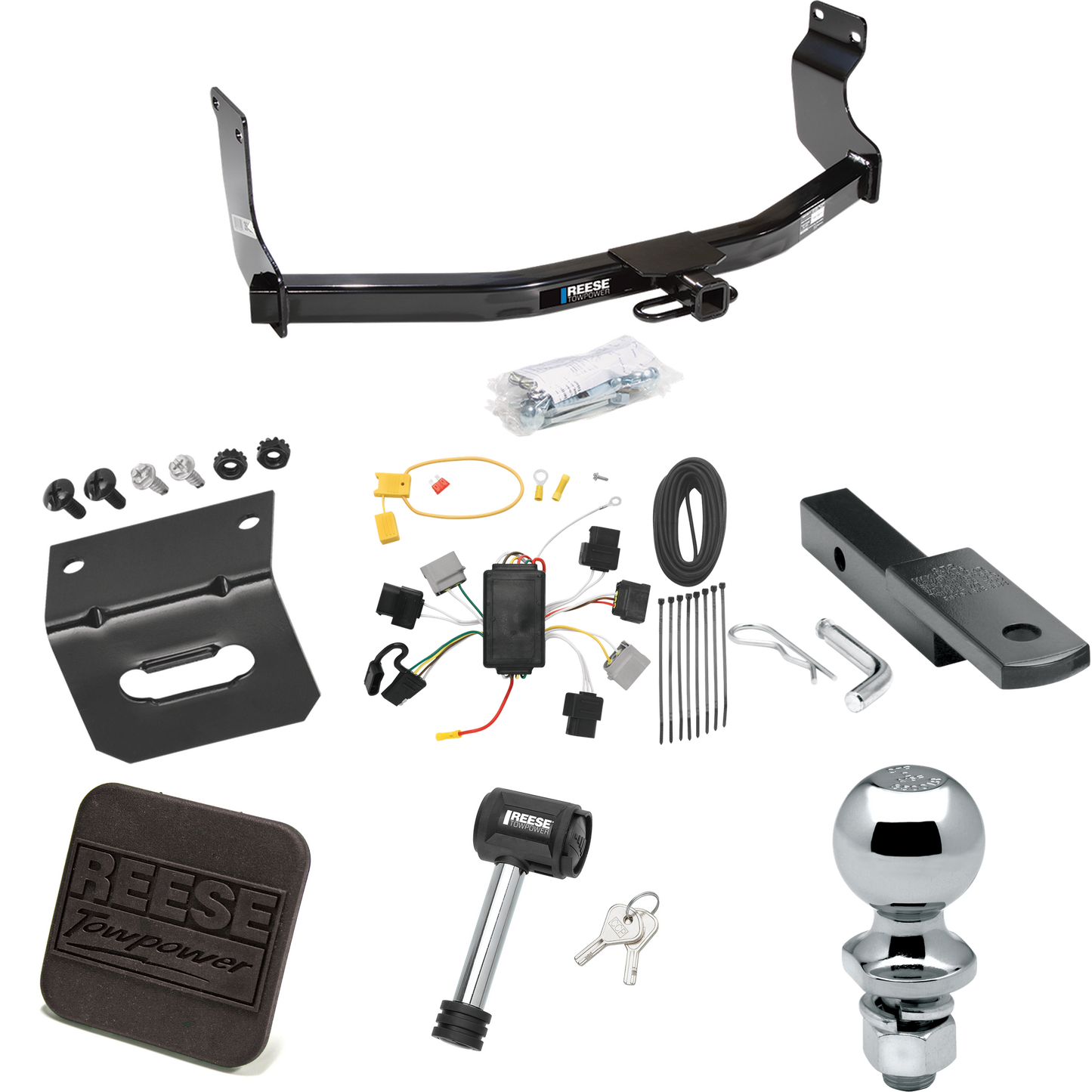 Fits 2005-2006 Mazda Tribute Trailer Hitch Tow PKG w/ 4-Flat Wiring Harness + Draw-Bar + 2" Ball + Wiring Bracket + Hitch Cover + Hitch Lock By Reese Towpower