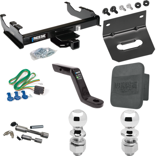 Fits 1985-1986 GMC K2500 Trailer Hitch Tow PKG w/ 4-Flat Wiring Harness + Ball Mount w/ 6" Drop + Dual Hitch & Coupler Locks + 2" Ball + 2-5/16" Ball + Hitch Cover + Wiring Bracket (For w/34" Wide Frames Models) By Reese Towpower