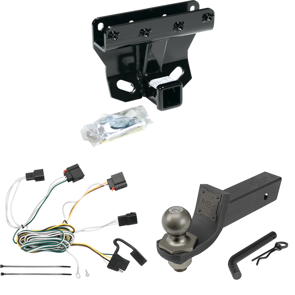 Fits 2007-2010 Jeep Grand Cherokee Trailer Hitch Tow PKG w/ 4-Flat Wiring + Interlock Tactical Starter Kit w/ 2" Drop & 2" Ball (Excludes: SRT-8 Models) By Draw-Tite