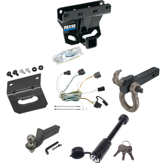 Fits 2007-2010 Jeep Grand Cherokee Trailer Hitch Tow PKG w/ 4-Flat Wiring + Interlock Tactical Starter Kit w/ 2" Drop & 2" Ball + Tactical Hook & Shackle Mount + Tactical Dogbone Lock + Wiring Bracket (Excludes: SRT-8 Models) By Reese Towpower