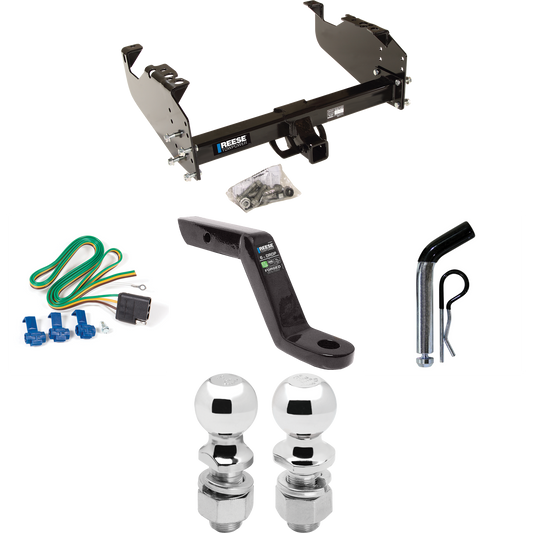 Fits 1999-2009 Chevrolet C6500 Kodiak Trailer Hitch Tow PKG w/ 4-Flat Wiring Harness + Ball Mount w/ 6" Drop + Pin/Clip + 2" Ball + 2-5/16" Ball (For Cab & Chassis, w/34" Wide Frames Models) By Reese Towpower