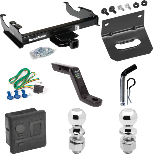 Fits 1963-1972 Chevrolet K10 Trailer Hitch Tow PKG w/ 4-Flat Wiring Harness + Ball Mount w/ 6" Drop + Pin/Clip + 2" Ball + 2-5/16" Ball + Hitch Cover + Wiring Bracket By Draw-Tite