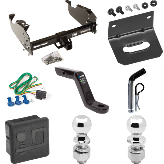 Fits 1985-1986 Chevrolet K20 Trailer Hitch Tow PKG w/ 4-Flat Wiring Harness + Ball Mount w/ 6" Drop + Pin/Clip + 2" Ball + 2-5/16" Ball + Hitch Cover + Wiring Bracket (For w/34" Wide Frames Models) By Draw-Tite