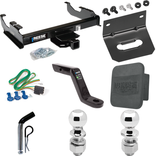 Fits 1988-2000 GMC K2500 Trailer Hitch Tow PKG w/ 4-Flat Wiring Harness + Ball Mount w/ 6" Drop + Pin/Clip + 2" Ball + 2-5/16" Ball + Hitch Cover + Wiring Bracket (For w/34" Wide Frames Models) By Reese Towpower