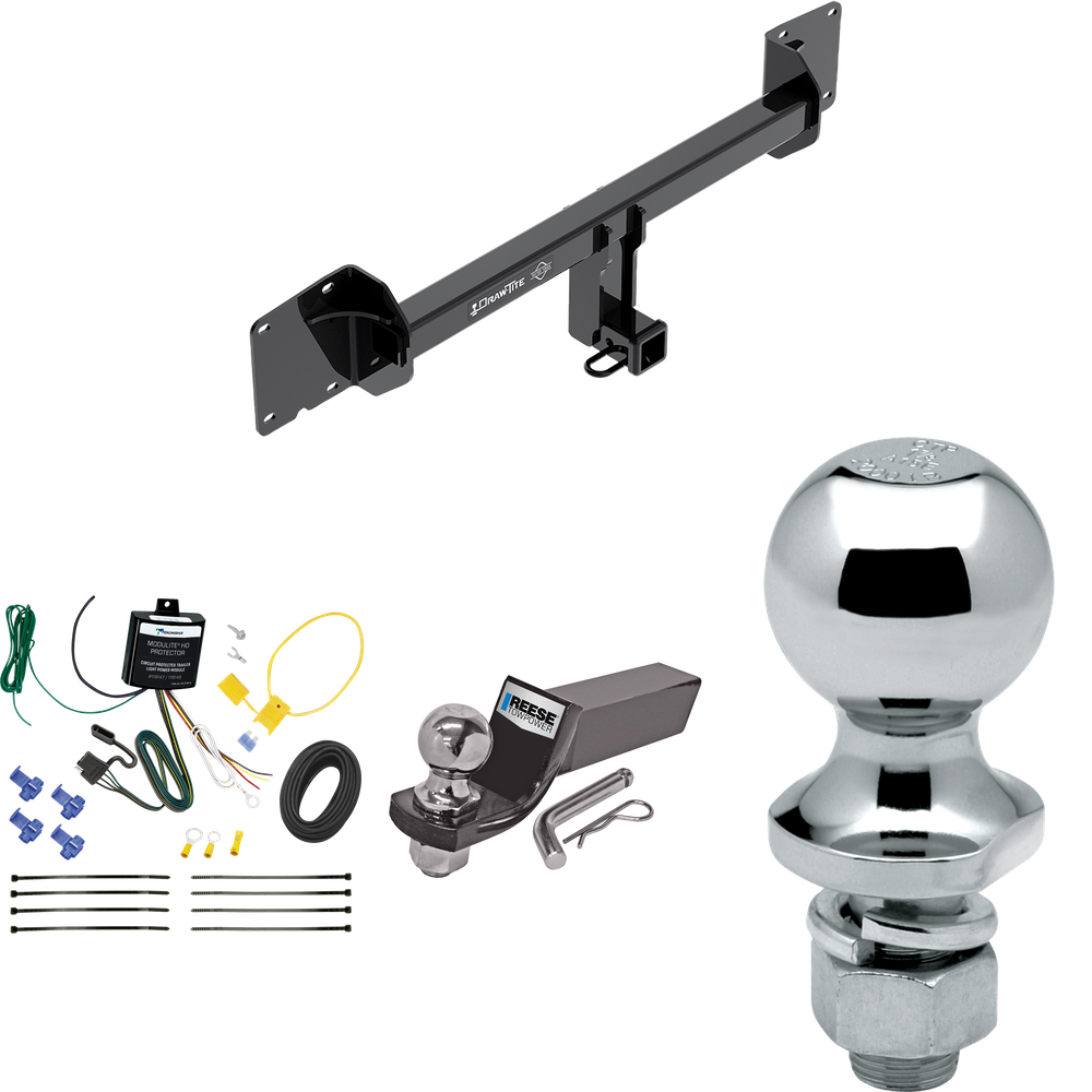 Fits 2016-2023 Tesla X Trailer Hitch Tow PKG w/ 4-Flat Wiring + Starter Kit Ball Mount w/ 2" Drop & 2" Ball + 1-7/8" Ball By Draw-Tite