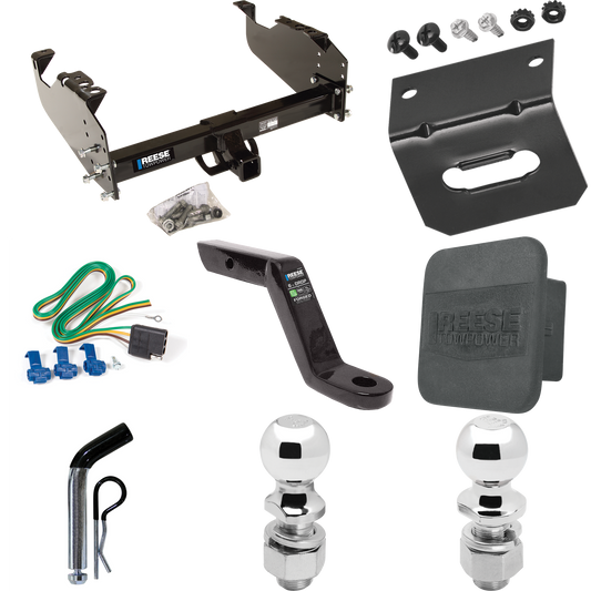 Fits 1988-1991 Chevrolet K2500 Trailer Hitch Tow PKG w/ 4-Flat Wiring Harness + Ball Mount w/ 6" Drop + Pin/Clip + 2" Ball + 2-5/16" Ball + Hitch Cover + Wiring Bracket (For Crew Cab Models) By Reese Towpower