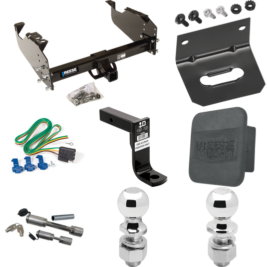 Fits 1963-1966 GMC 3000 Trailer Hitch Tow PKG w/ 4-Flat Wiring Harness + Ball Mount w/ 8" Drop + Dual Hitch & Coupler Locks + 2" Ball + 2-5/16" Ball + Hitch Cover + Wiring Bracket By Reese Towpower