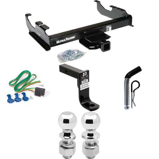 Fits 1967-1974 GMC K15 Trailer Hitch Tow PKG w/ 4-Flat Wiring Harness + Ball Mount w/ 8" Drop + Pin/Clip + 2" Ball + 2-5/16" Ball By Draw-Tite