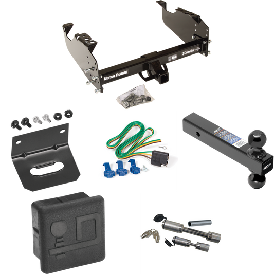 Fits 1963-1966 GMC 3500 Trailer Hitch Tow PKG w/ 4-Flat Wiring Harness + Dual Ball Ball Mount 2" & 2-5/16" Trailer Balls + Dual Hitch & Coupler Locks + Hitch Cover + Wiring Bracket By Draw-Tite