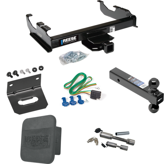 Fits 1988-2000 GMC K2500 Trailer Hitch Tow PKG w/ 4-Flat Wiring Harness + Dual Ball Ball Mount 2" & 2-5/16" Trailer Balls + Dual Hitch & Coupler Locks + Hitch Cover + Wiring Bracket (For w/34" Wide Frames Models) By Reese Towpower